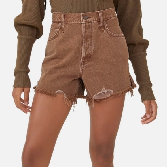 NWT Free People Makai High Rise Cutoff Shorts in Washed Chocolate - Picture 2 of 10